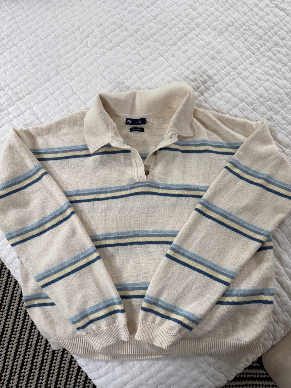 GAP Cream Polo Sweater with Blue and Navy Stripes